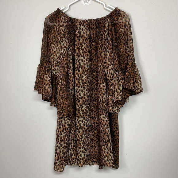 Cowgirl Justice Brown Cheetah Print Mesh Mini Dress Small - Picture 2 of 8